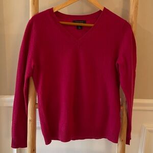Tahari Fuchsia V-Neck Cashmere Sweater